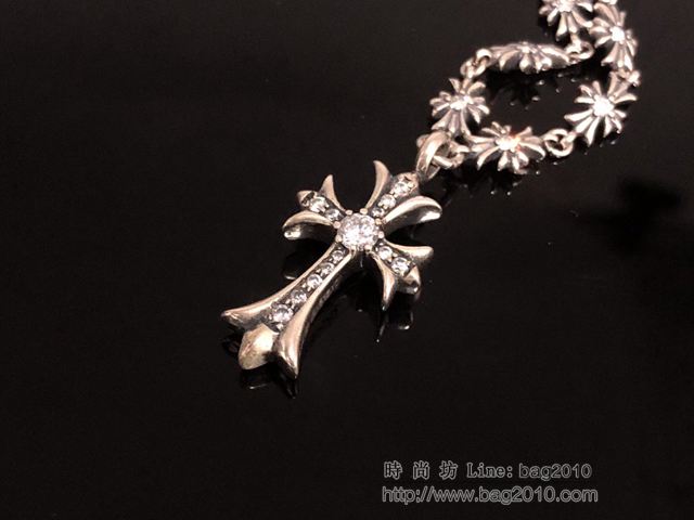 chrome hearts銀飾 克羅心帶鑽十字項鏈 克羅心純銀項鏈 克羅心首飾品  gjc2012